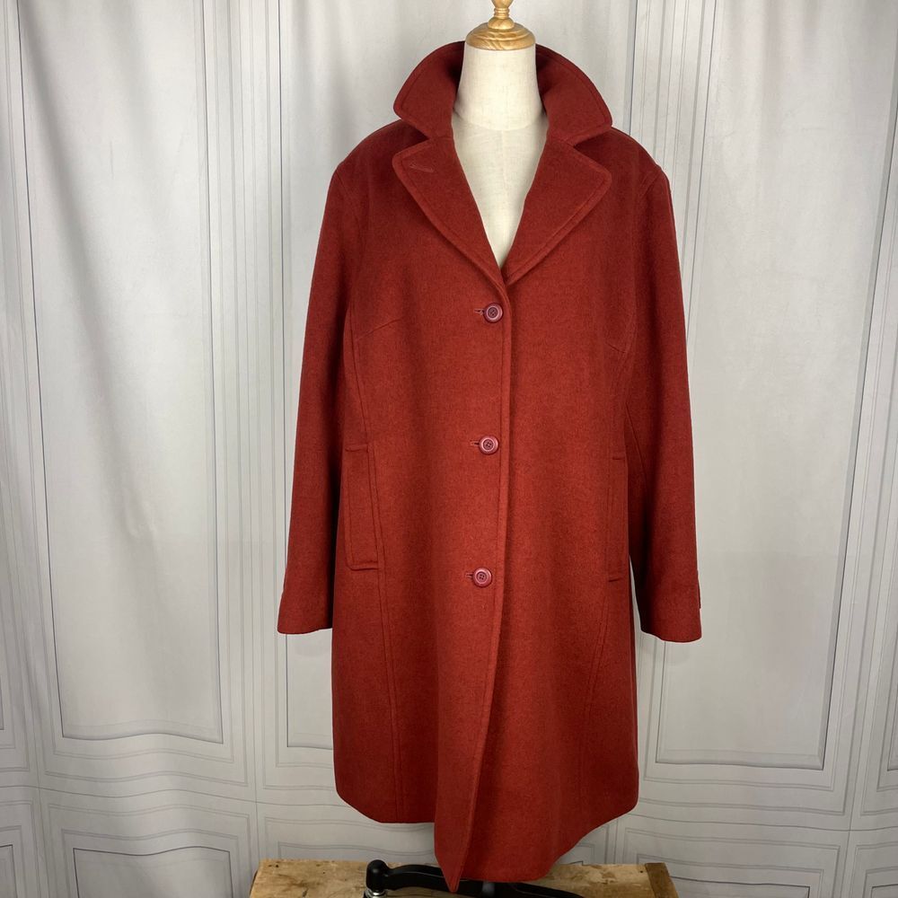 L.L. Bean-Bellandi Italian Wool Polo Coat, Three Quarter -Rust Red (Paprika)-2X